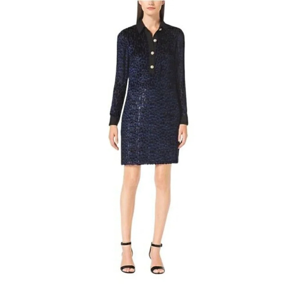 MICHAEL Michael Kors Dresses & Skirts - Michael Kors Womens Jaquard Silk Blend Shirt Dress Purple And Black Animal Print